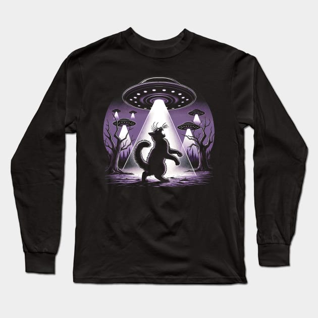 Funny Cat Being Abducted By Aliens Long Sleeve T-Shirt by Tshirt Samurai